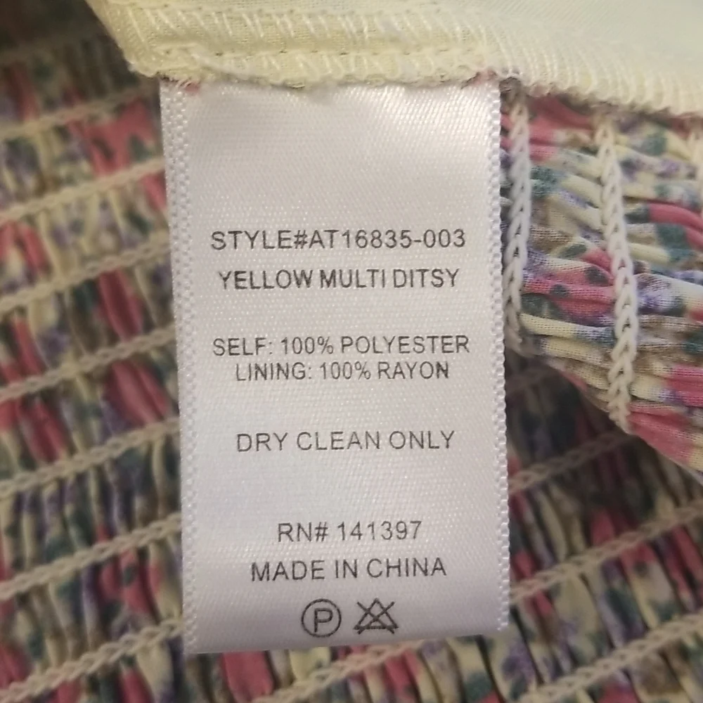 💕ASTR💕 Tie Back Bubble Sleeve Top ~ Yellow Multi Ditsy Large L NWT